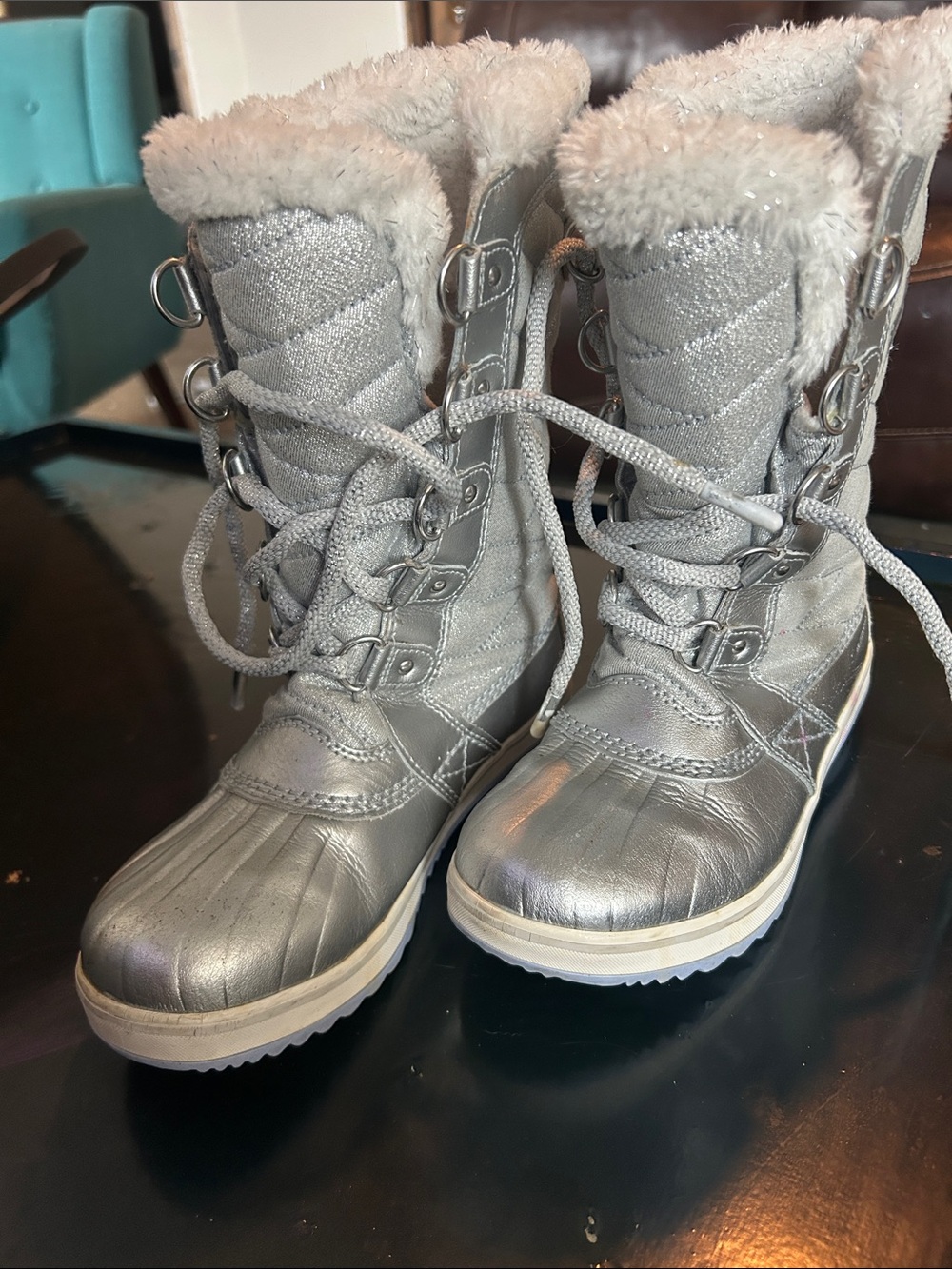 Sorel Silver Lace-Up Faux-Fur Winter Boots